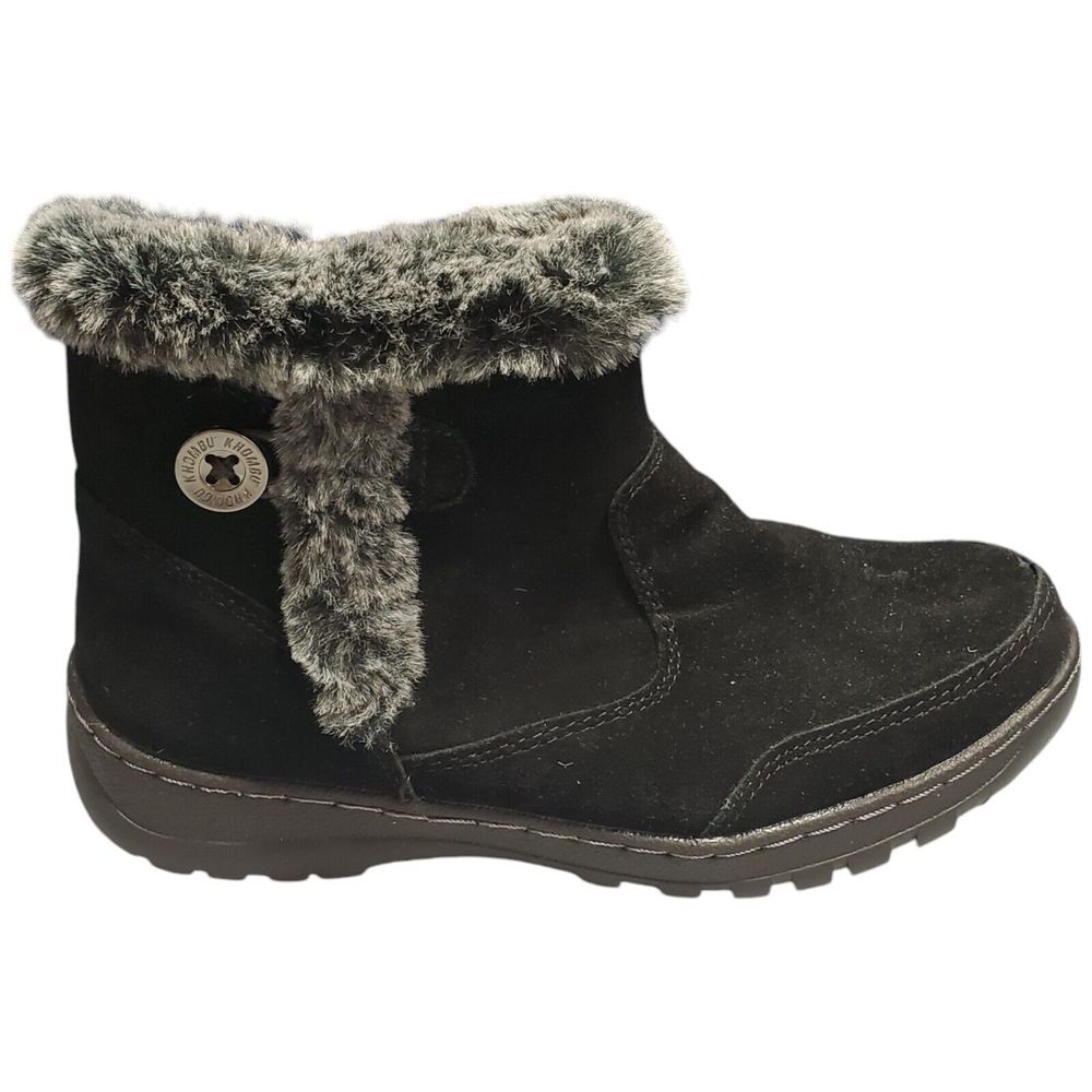Khombu Iris Winter Snow Boots Womens Size 7 Black Faux Fur Trim Side Zip 1527296